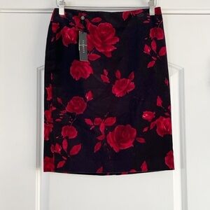 Talbots Black/Red Velvet Floral Skirt - 2P